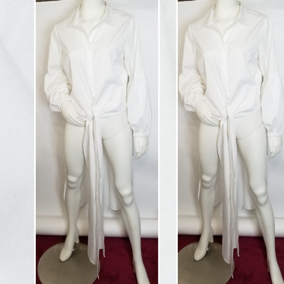 Button Up Tie Waist Blouse - Picture 3 of 7